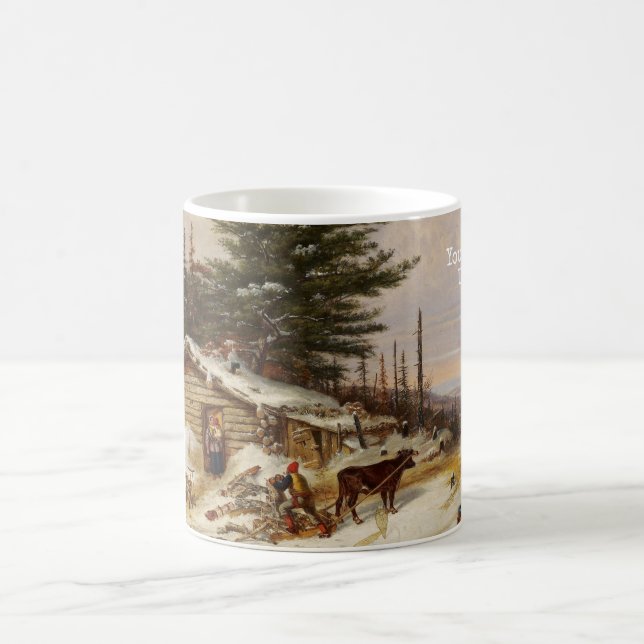 Winter Log House custom text art mug (Center)