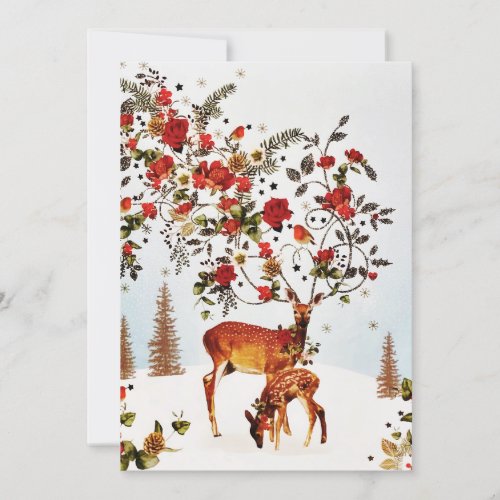 Winter Love Bird Christmas Tree Watercolor Holiday Card