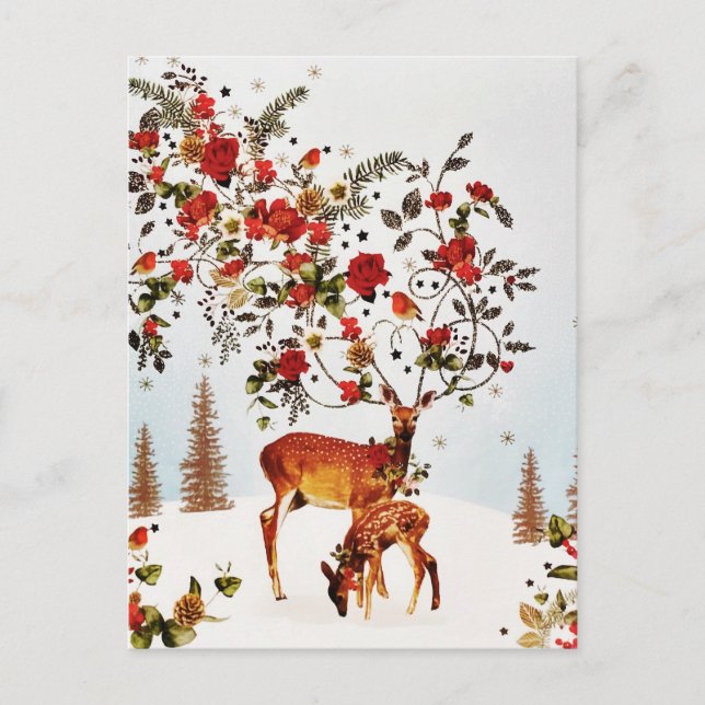 Winter Love Bird Christmas Tree Watercolor Holiday Postcard (Front)