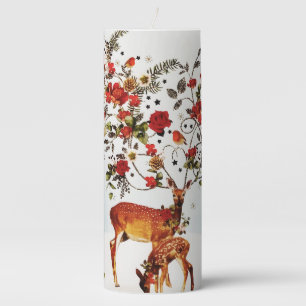 Winter Love Bird Christmas Tree Watercolor Pillar Candle