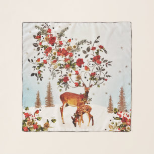 Winter Love Bird Christmas Tree Watercolor Scarf