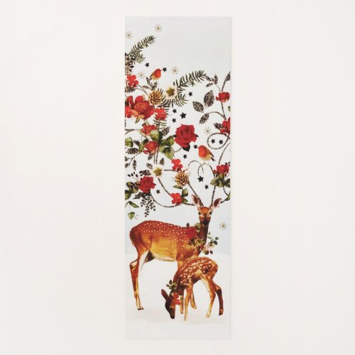 Winter Love Bird Christmas Tree Watercolor Yoga Mat