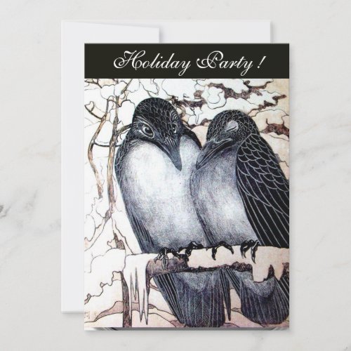 WINTER LOVE BIRDS  BLACK WHITE DAMASK MONOGRAM INVITATION