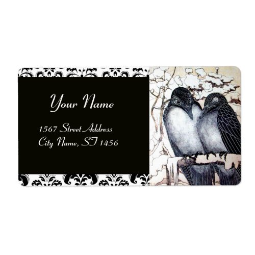 WINTER LOVE BIRDS Damask Label