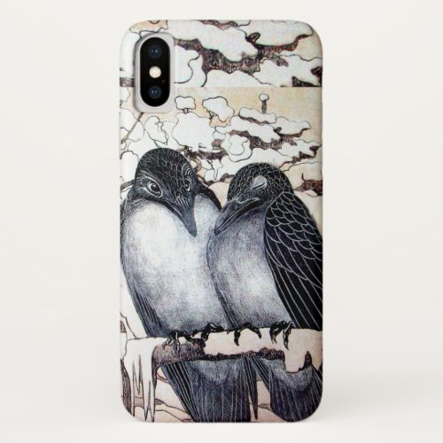WINTER LOVE BIRDS IN SNOW Black and White Drawing iPhone X Case