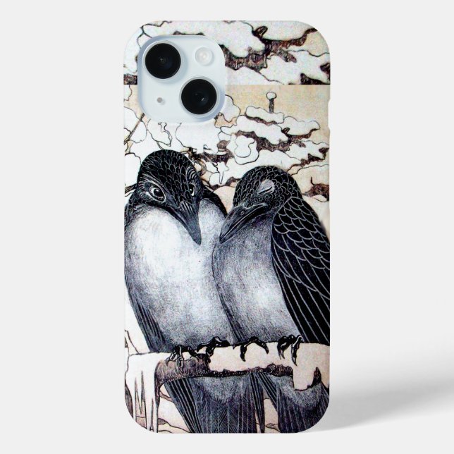 WINTER LOVE BIRDS IN SNOW Black and White Drawing Case-Mate iPhone Case (Back)