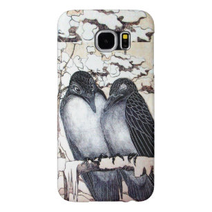WINTER LOVE BIRDS IN SNOW Black and White Drawing Samsung Galaxy S6 Case