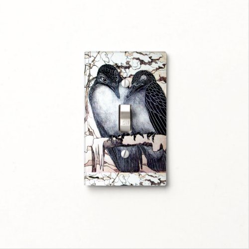 WINTER LOVE BIRDS IN SNOW Black and White Drawing  Light Switch Cover
