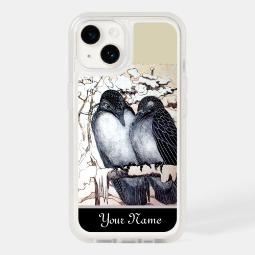 WINTER LOVE BIRDS IN SNOW Black and White Drawing OtterBox iPhone 14 Case