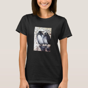 WINTER LOVE BIRDS IN SNOW Black and White Drawing T-Shirt