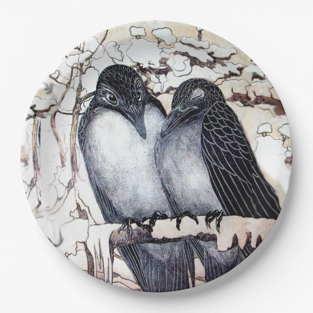 WINTER LOVE BIRDS IN SNOW PAPER PLATE (Front)
