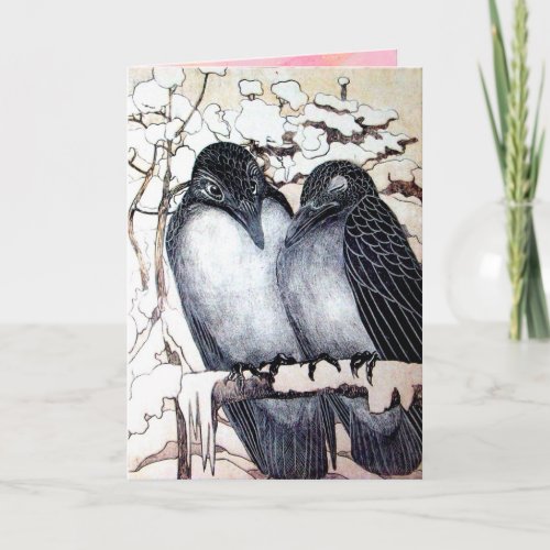 WINTER LOVE BIRDS IN SNOW Valentines Day Holiday Card