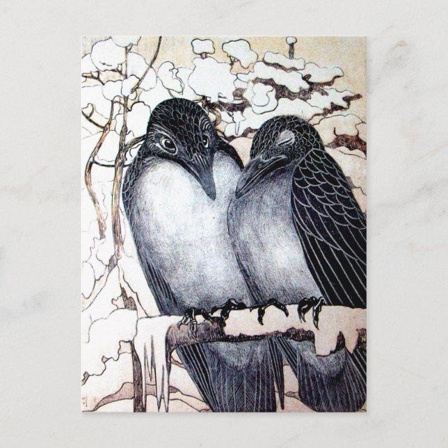 WINTER LOVE BIRDS IN SNOW VALENTINE'S DAY HOLIDAY POSTCARD (Front)