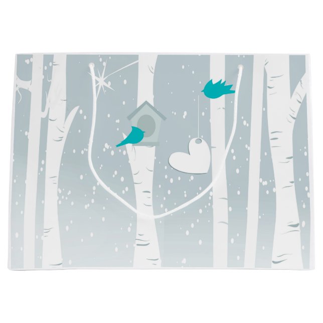 Winter Love Birds In White And Gray Large Gift Bag (Front)
