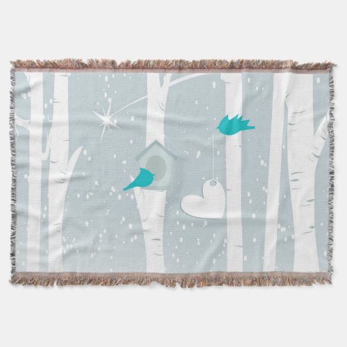 Winter Love Birds In White And Gray Throw Blanket