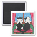 Winter Love Cats Holding Tails | Cat Art Magnet