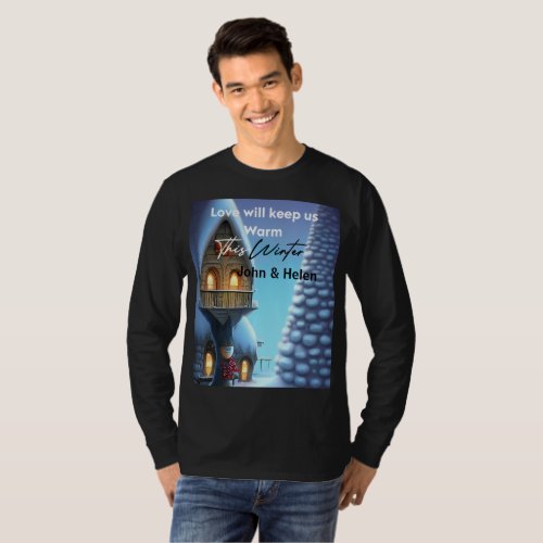 Winter Love Fairytale Houses Just Married Couple  T_Shirt