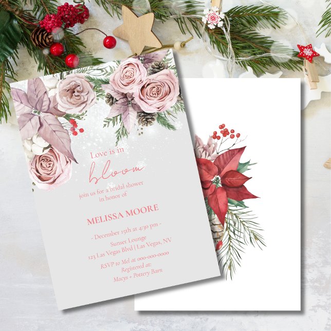 Winter Love Is In Bloom Bridal Shower Poinsettia Invitation (Creator Uploaded)