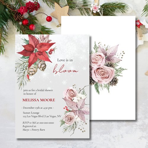 Winter Love Is In Bloom Bridal Shower Poinsettia Invitation