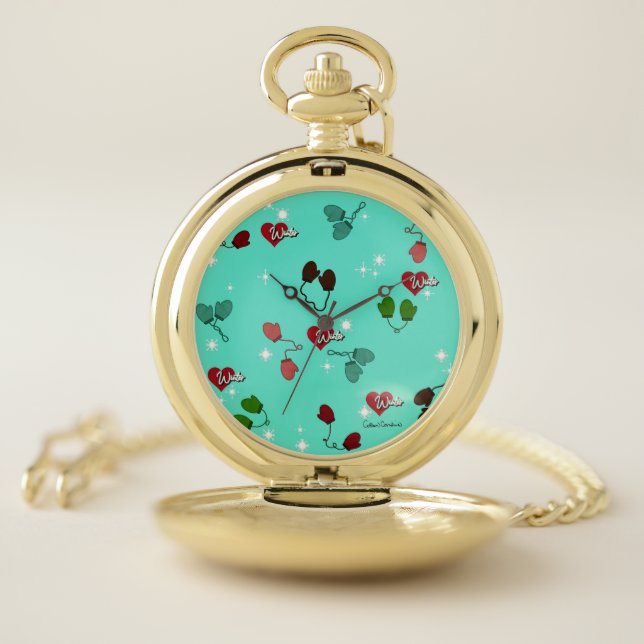 Winter Love Mittens and Snowflake Pattern Pocket Watch (Inside)