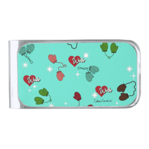 Winter Love Mittens and Snowflake Pattern Silver Finish Money Clip
