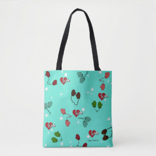 Winter Love Mittens and Snowflake Pattern Tote Bag
