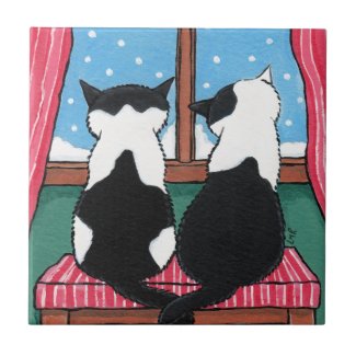 Winter Love | Whimsical Cat Art Tile tile