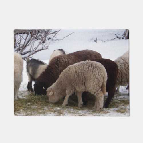 Winter Lunch for Sheep Doormat