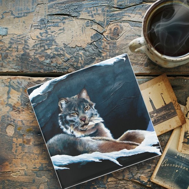 Winter Lynx Mountain  Glass Coaster (Creator Uploaded)