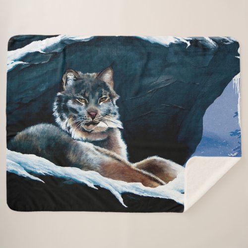 Winter Lynx Mountain  Sherpa Blanket