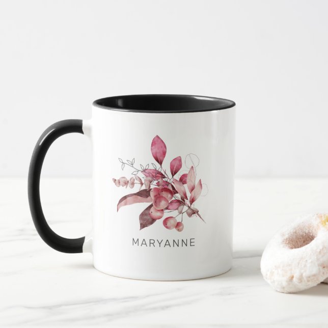 Winter Magic Floral Monogram Coffee Mug (With Donut)