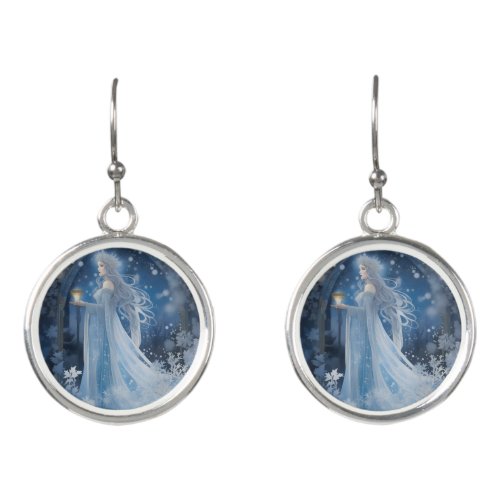 Winter Magic of the Snow Queen Painting Earrings