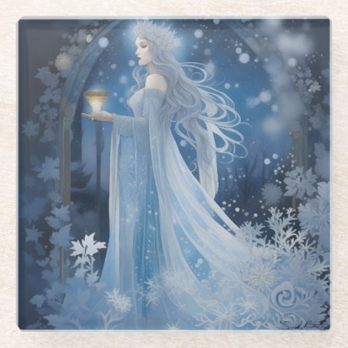 Winter Magic of the Snow Queen Painting Glass Coaster