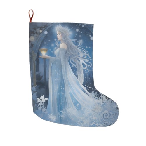 Winter Magic of the Snow Queen Painting Large Christmas Stocking