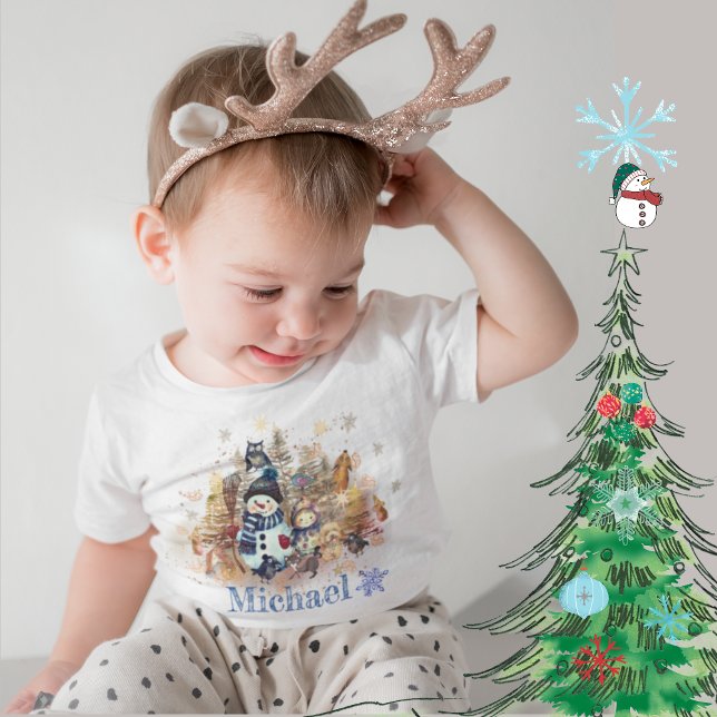 Winter Magic Snowman Baby T-Shirt (Winter Magic Snowman Baby T-Shirt mockup)