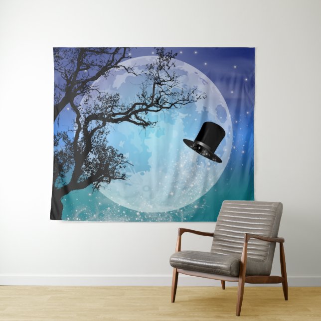 Winter Magic Snowmans' Hat Full Moon Tapestry (In Situ (Horizontal))