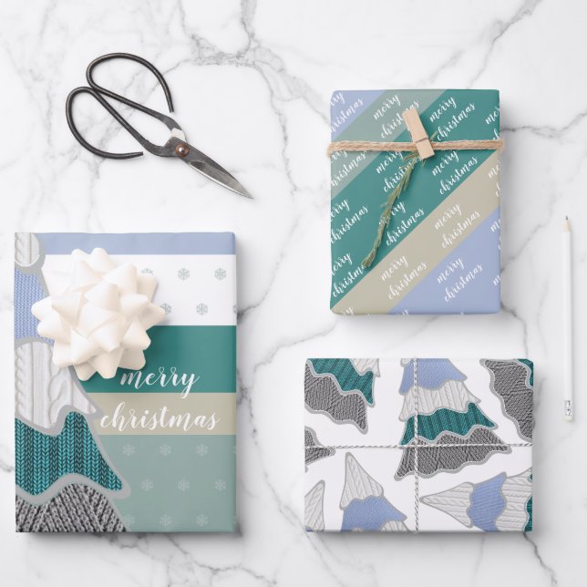 Winter Magic Sweater Tree Illustration Wrapping Paper Sheets (Front)