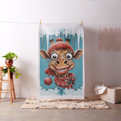 Winter magic with a cute cartoon giraffe. fabric
