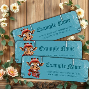 Winter magic with a cute cartoon giraffe. label