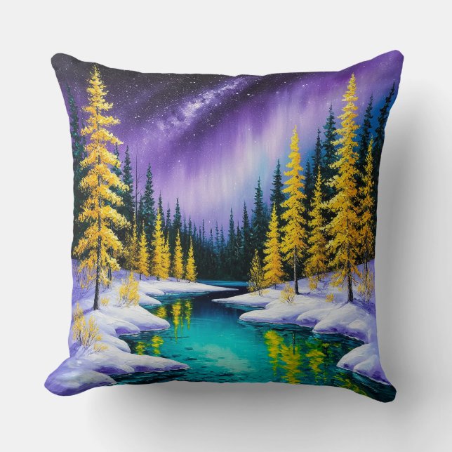 🌸 Winter Magical Yellow Trees Cozy Home Style 🌸 Throw Pillow (Front)