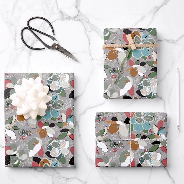 Winter Magnolia Floral Gray Black Wrapping Paper Sheets (Winter Magnolia Floral Gray Black Wrapping Paper Sheets from Studio Posies. )