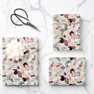Winter Magnolia Floral Neutral Wrapping Paper Sheets