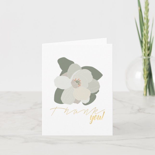 Winter Magnolia Flower Leaves Thank You Card (Front)