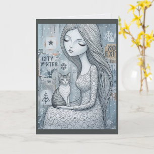 Winter Maiden Cat Fantasy Princess Christmas Card