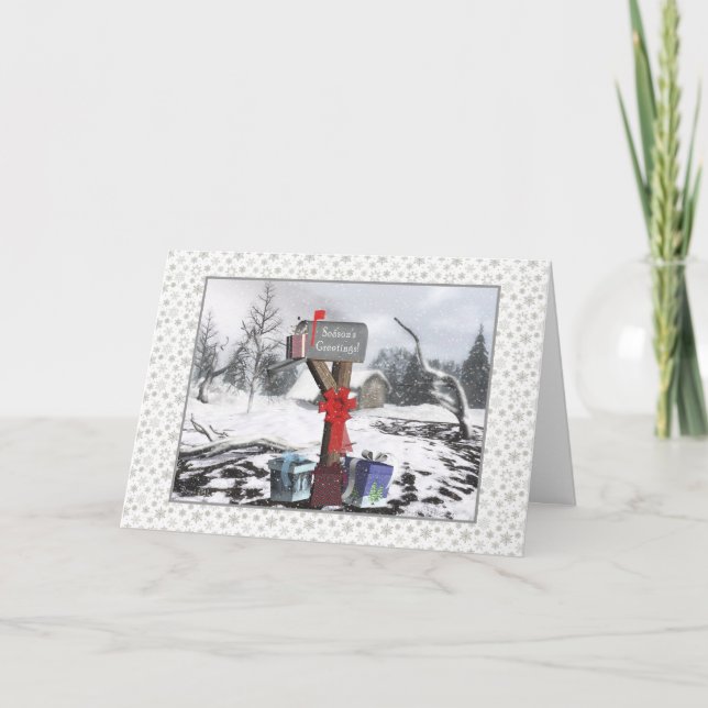 Winter Mailbox Season's Greetings To Mail Carrier Holiday Card (Front)