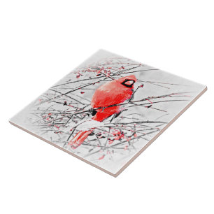 WINTER MALE CARDINAL CERAMIC TILE