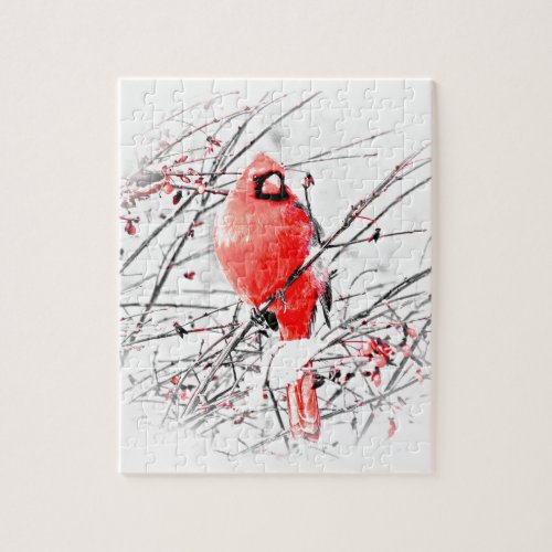 WINTER MALE CARDINAL JIGSAW PUZZLE