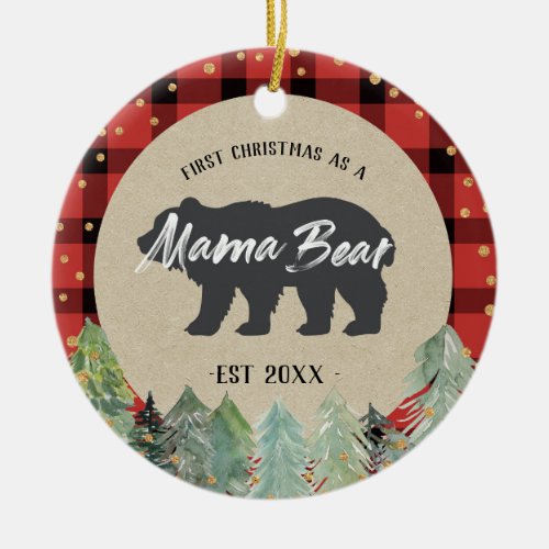 Winter Mama Bear Rustic Christmas Ornament