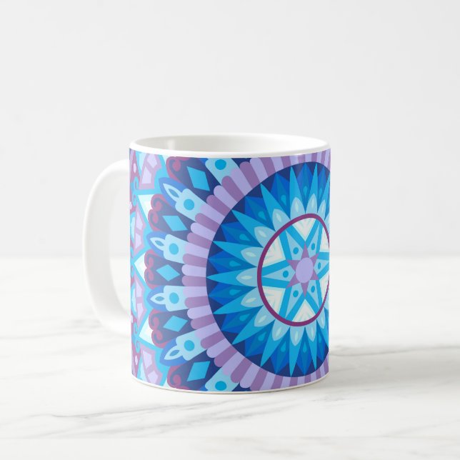 Winter Mandala Blue Geometric Snowflake Cozy Gift Coffee Mug (Front Left)