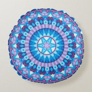 Winter Mandala Blue Snowflake Geometric Cozy Home Round Pillow
